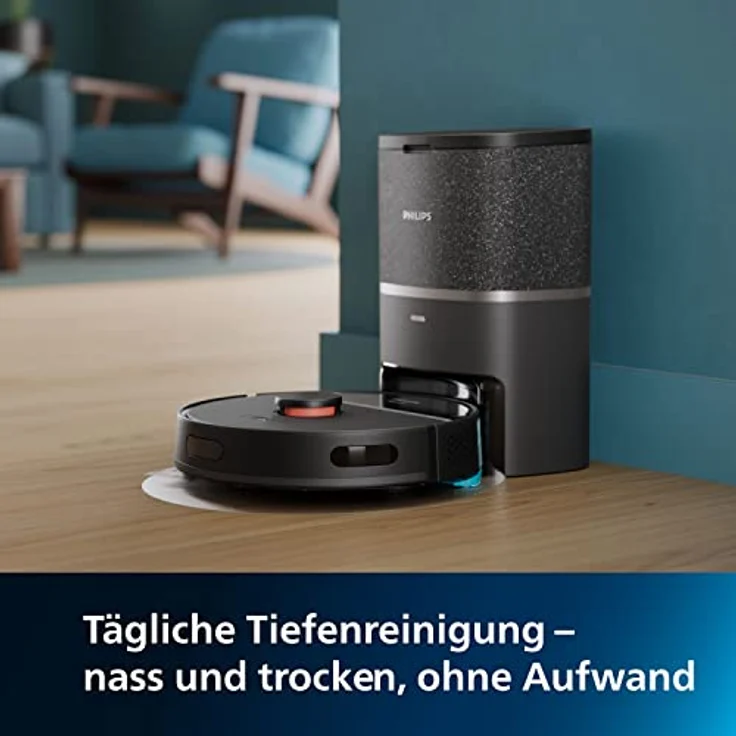 Philips Homerun Serie 3000 Saug-Wischroboter, ultrastarke Saugleistung (4.000 Pa), Lasernavigation, 200 Minuten Laufzeit, Absaugstation, schwarz, Saugroboter, App, XU3100/01 – Bild 2