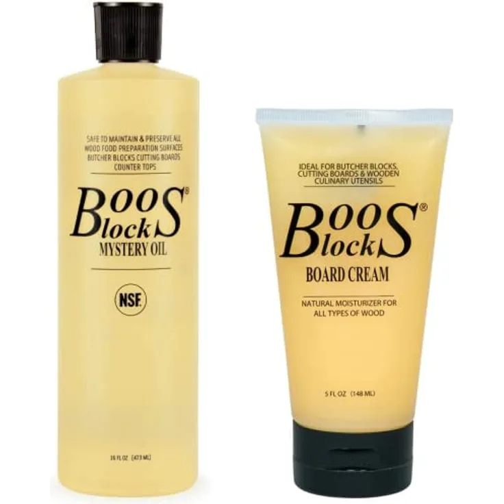 Boos Blocks® MYSCRM Mystery Oil Pflegeöl und Board Cream Pflegecreme von John Boos, 473ml-Flasche Mystery Oil (Holzöl) & 148ml-Tube Board Cream (Holzöl mit Bienenwachs)