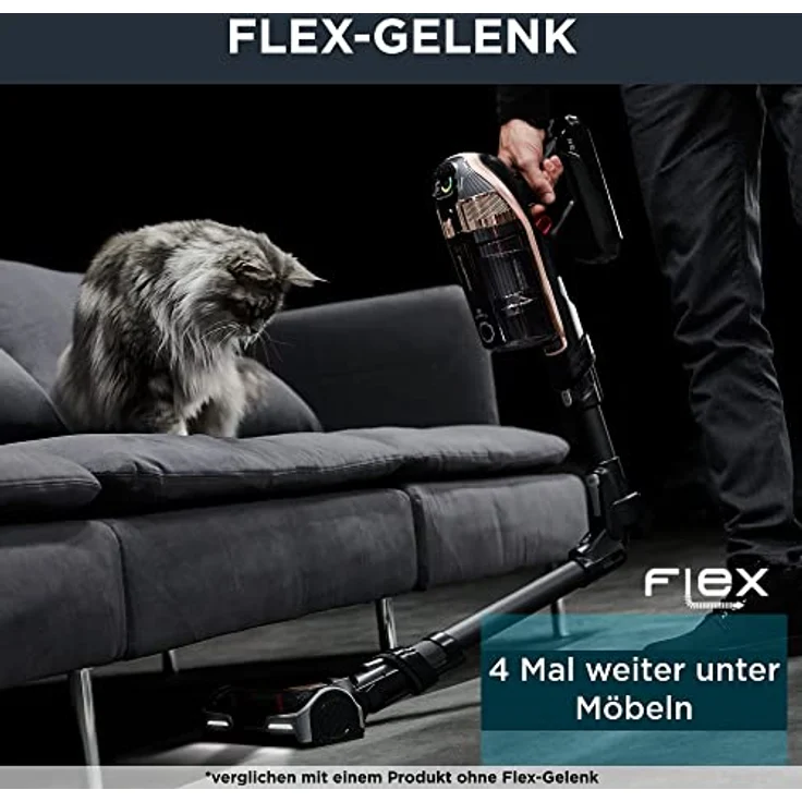Rowenta RH99F1 X-Force Flex 15.60 Animal Handstaubsauger, 80 min Akkubetrieb, Akkuwechsel-Option, Flex-Gelenk, schwarz-gold – Bild 4