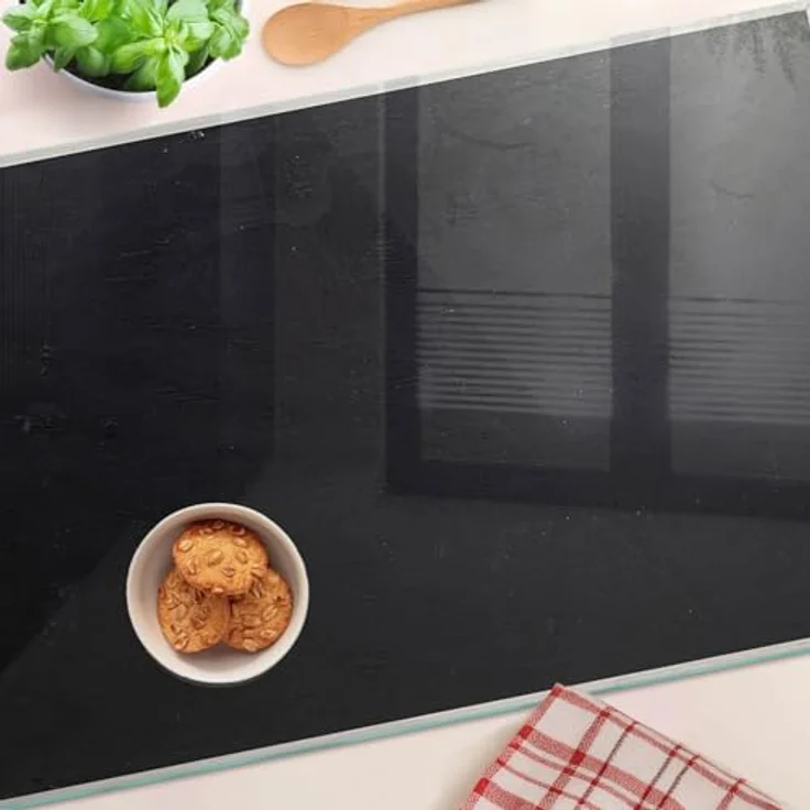 Tulup Schneidebretter Glas 80x52 cm, dekorativ, hitzebeständig, lebensmittelecht, antibakteriell, rutschfest mit Silikonfüßen, plastikfrei - schwarzes Brett – Bild 4