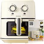 InnovaGoods® Heißluftfriteuse Vintage 6,5L, airfryer 1700W mit +100 Rezepten in DE mit Fenster, Antihaft-Korb, Timer und 360° Luftstrom, Farbe Creme.