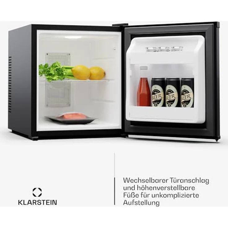 Klarstein Kühlschrank - mit Glastüre, 28L Mini-Kühlschrank für Getränke & Snacks, Klein & Leise, Verstellbare Ablagen, Schloss, Türanschlag wechselbar, höhenverstellbare Füße, schwarz – Bild 4