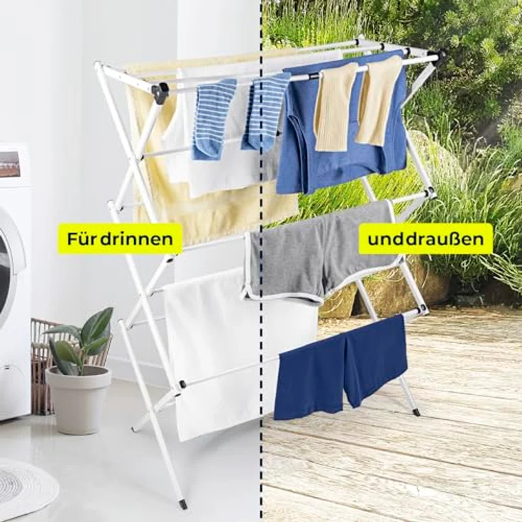 EASYmaxx Teleskop Wäscheständer 800, Wäscheturm mit 8 m Trockenlänge, faltbar und platzsparend, Standtrockner in klein und schmal, leicht klappbar, robust aus pulverbeschichtetem Stahl, ideal für kleine Haushalte – Bild 4