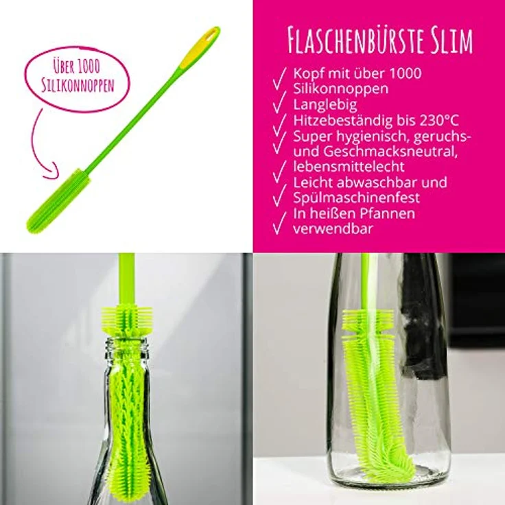 Kochblume Silikonbürsten 3er Set mit Wechselköpfen | Flaschenbürste, Spülbürste, Antibakteriell, Keimfrei (anthrazit) – Bild 4