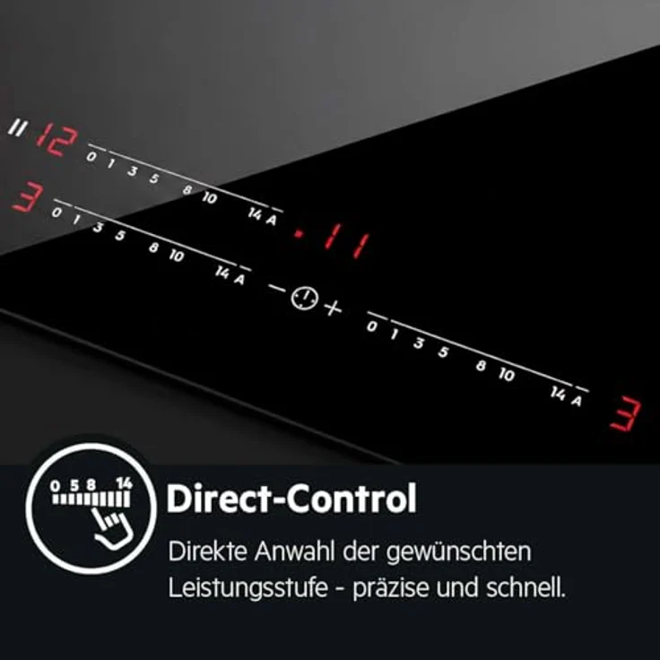 AEG Glaskeramik-Kochfeld Autark TO64RA07FB, 60 cm mit 4 Kochzonen, Bräter- und Dreikreiszone, DirectSlider-Bedienung, Facetten-Design, Timer, Kindersicherung – Bild 4