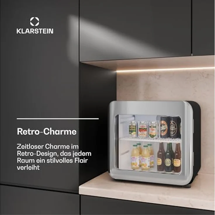 Klarstein Audrey Evo Getränkekühlschrank, 46 Liter Fassungsvermögen, Temperatur einstellbar von 0-10°C, Retro-Design, 49.5 cm hoch, umkehrbare Tür – Bild 3