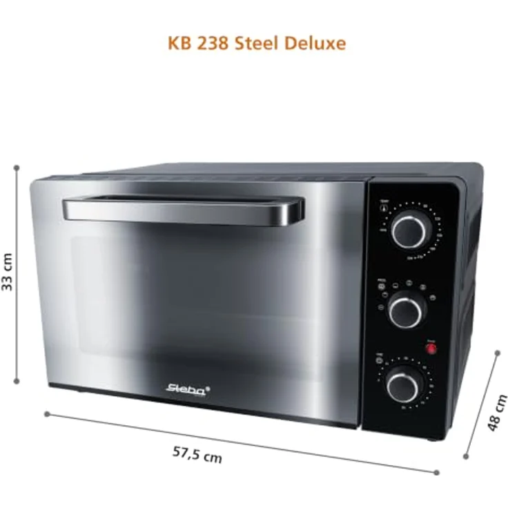Steba KB 238 Mini-Backofen, 2000 Watt, 38 Liter, 3 Einschubebenen, Umluft, Timer, Schwarzstahl – Bild 6