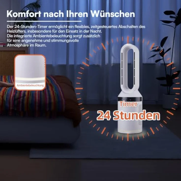 Be Cool BCAnton26 Säulen-Heizlüfter, 2000 Watt 2-in-1 Heizlüfter und Ventilator, weiß mit LED-Touch-Display und Fernbedienung – Bild 5