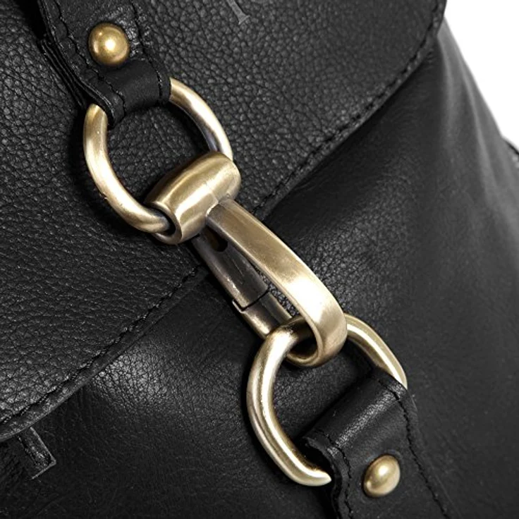 forty° Cityrucksack, echt Leder, Made in Italy, geräumig mit goldfarbenen Metallbeschlägen, schwarz – Bild 8