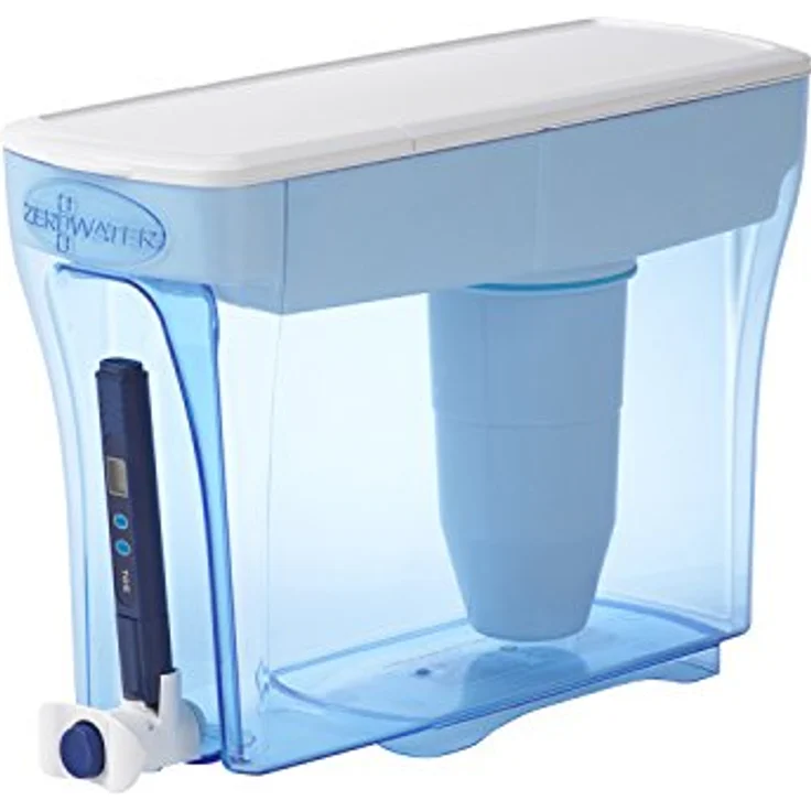 ZeroWater 5,4 L 5-Stufiger Wasserspender mit Wasserfilter - NSF-Zertifiziert - Wasser Filtersystem zur Reduktion von Blei, Anderen Schwermetallen und PFOA/PFOS - Weiß und Blau – Bild 1
