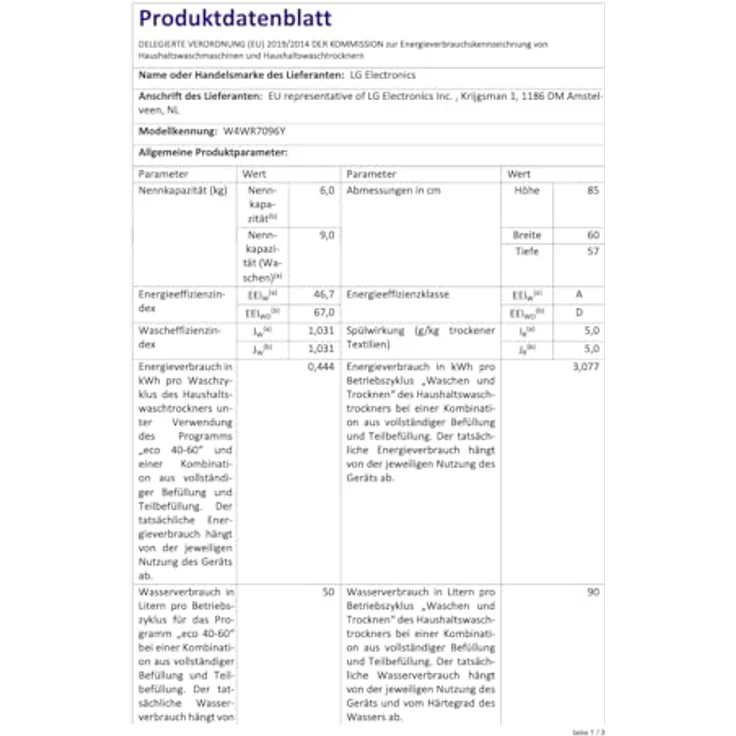 LG W4WR7096Y, Waschtrockner mit AI DirectDrive®, Inverter DirectDrive® und Steam Funktion, Weiss – Bild 10