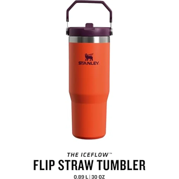 STANLEY Iceflow Flip Straw Tumbler, 0,89 L, Tigerlily, doppelwandige Vakuumisolierung, auslaufsicher, spülmaschinenfest – Bild 4