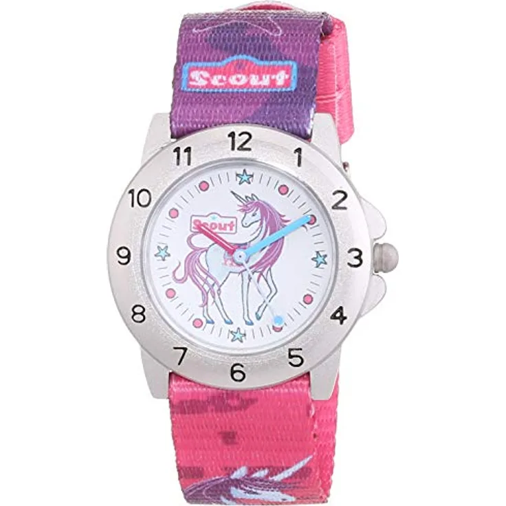 Scout Quarzuhr Achtion Girls, 280378008, Einhorn-Sternmotiv, waschmaschinenfest, Lilac Unicorn