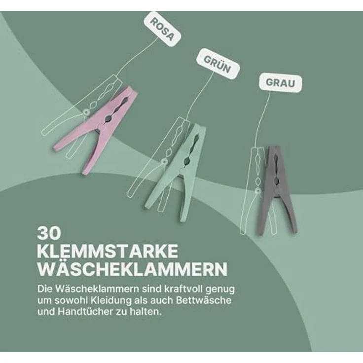 Pro Home Wäscheklammern Kunststoff Körbchen Ø19cm x 10cm, 30 Wäscheklammern mit Korb - Made in EU - Dekoklammer Fotoklammer, moderne Farben – Bild 5