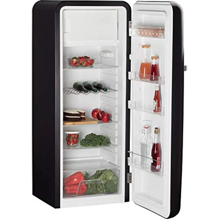 CREATE Retro Fridge 150 Silver, Kühlschrank mit Gefrierfach 281L in Schwarz, 3 Ablagen, Temperaturregelung, 150cm Höhe, niedriger Energieverbrauch – Bild 2