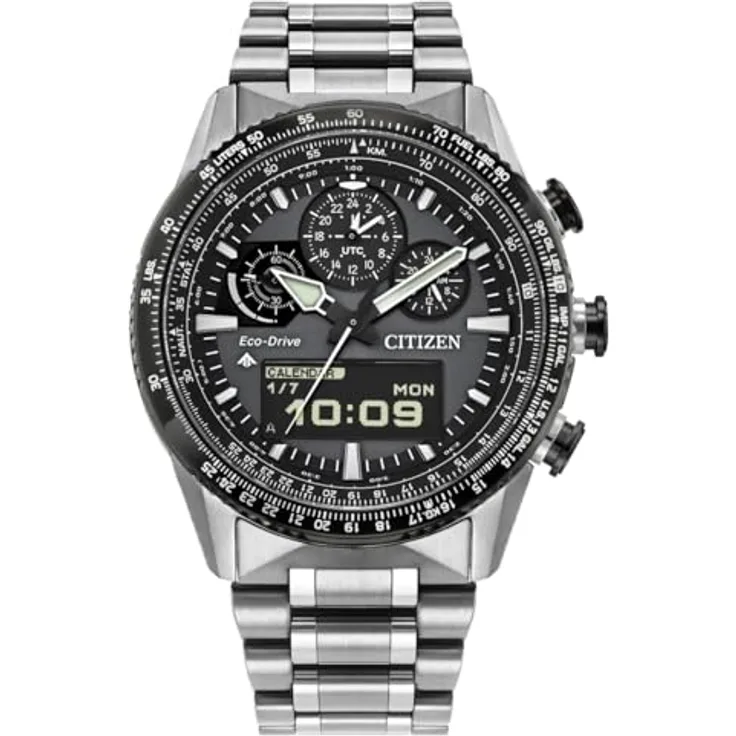 Citizen JV2006-55H Promaster Skyhawk, Herrenuhr Edelstahl Solar mit grauem Zifferblatt, wasserdicht bis 20 ATM, silberfarbenes Armband
