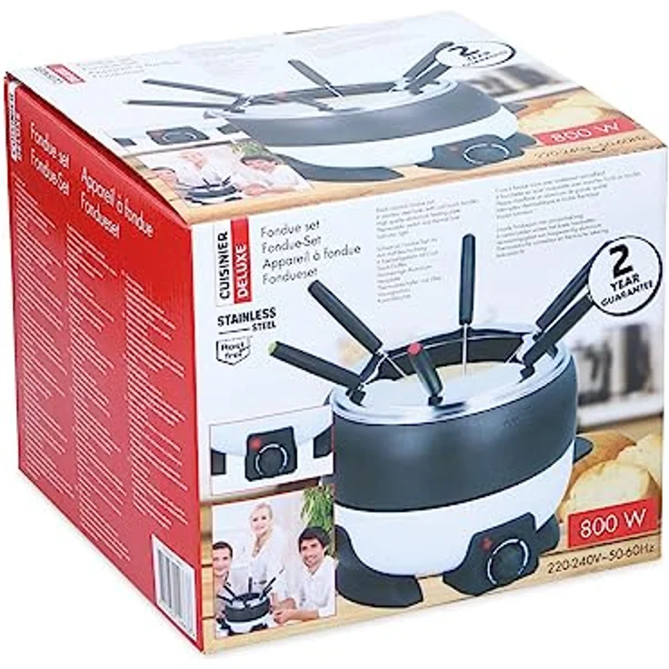 Cuisinier Deluxe Fondue Set - 6 Personen - Elektrisch - Edelstahl - Fleischfondue - Käsefondue - Schokofondue - Schwarz und Weiß – Bild 2