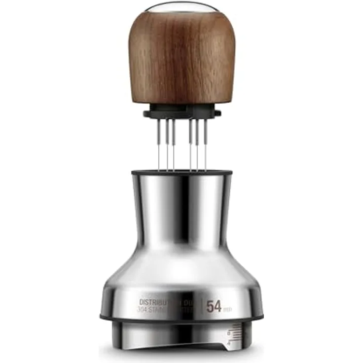 Sage Duo 54, 2-in-1-Verteilungswerkzeug für Kaffeemaschinen aus rostfreiem Stahl und Walnussholz, kompatibel mit 54-mm-Sage-Filtern