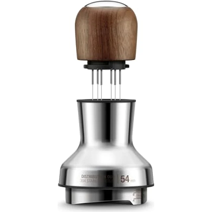 Sage Duo 54, 2-in-1-Verteilungswerkzeug für Kaffeemaschinen aus rostfreiem Stahl und Walnussholz, kompatibel mit 54-mm-Sage-Filtern – Bild 1
