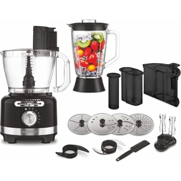 Zelmer ZFP9000B Multifunktions-Küchenmaschine, Schüsselinhalt: 3 l, 4 Schneidmesser, 6 Automatikprogramme, Leistung 2000 W, schwarz – Bild 1