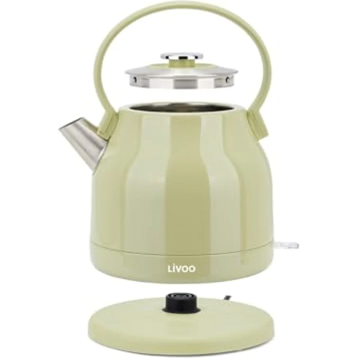 Livoo Retro-Wasserkocher DOD202C, 1,5 l, Edelstahl, 1850-2200 W, 360° drehbar, verdecktes Heizelement, automatische Abschaltung, Matcha – Bild 4