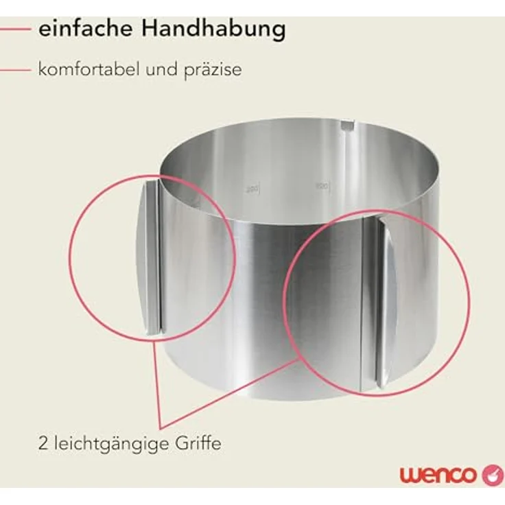 wenco verstellbarer Tortenring mit Skala, 15 cm Höhe, Edelstahl, 16-30 cm Durchmesser, hitzebeständig, für Kuchen und Torten – Bild 3