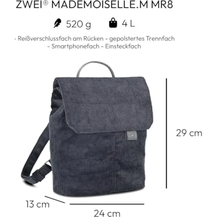 Zwei Mademoiselle.M City Rucksack, 29 cm, grau, aus 100% Polyurethan, kompakt und leicht – Bild 2