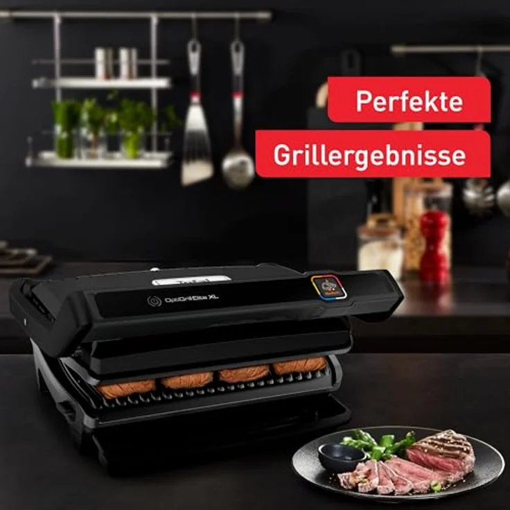 Tefal GC760812 OptiGrill Elite XL Kontaktgrill, 16 Programme, Digitales Display mit Garstufenanzeige, Abnehmbare XL-Platten, Elektrogrill, Schwarz, GC760812 – Bild 3