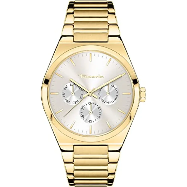 Tamaris Damen Analog Quarz Uhr TT-0091-MM, Edelstahl Armband, 38 mm, goldfarbig, kratzunempfindliches Mineralglas, Wasserdichtigkeit bis 3 bar