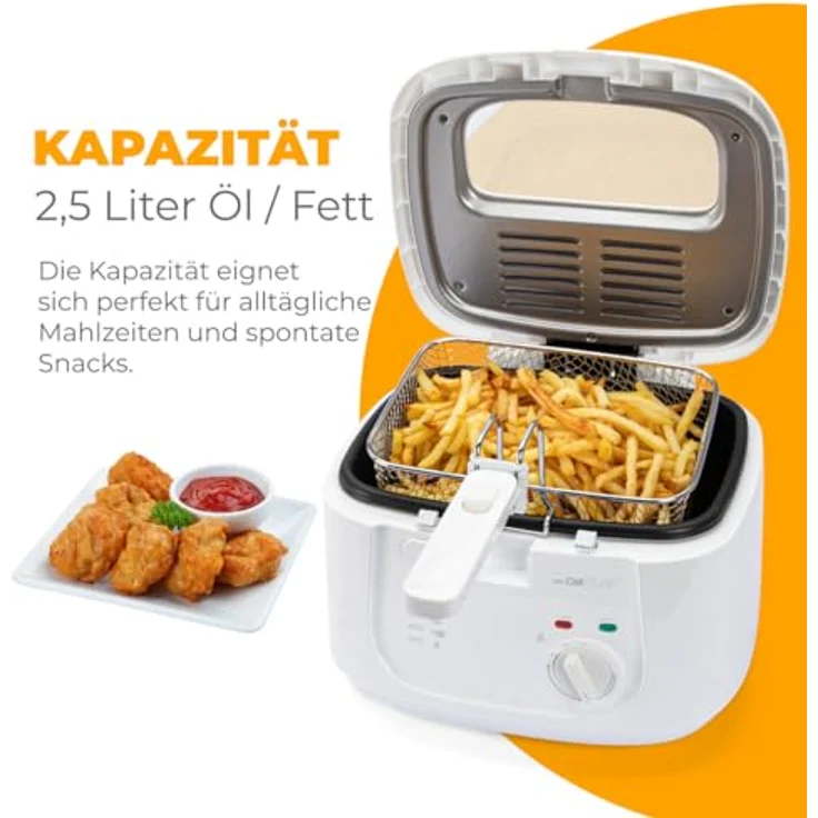 Clatronic Fritteuse FR 3771, mit Fett, weiß, 2.5 Liter Fassungsvermögen, 1800 Watt, Kunststoff – Bild 2