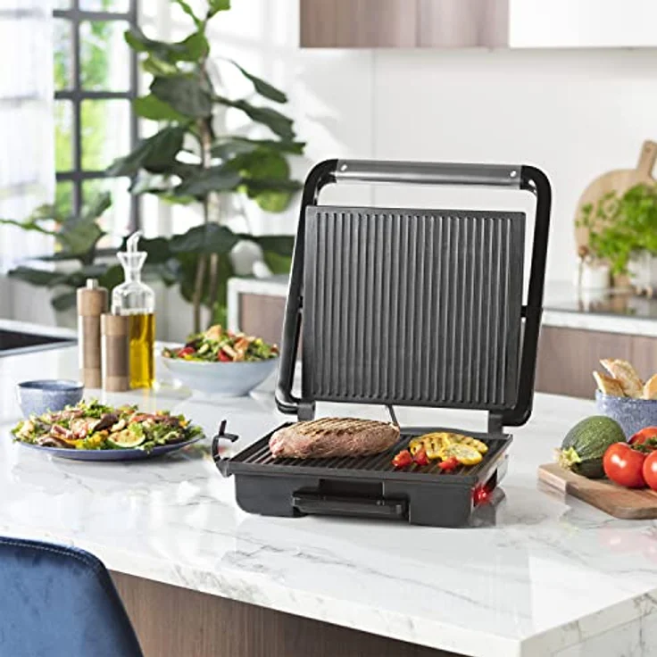 Princess Panini Grill Pro Kontaktgrill, Thermostat, 2000Watt, antihaftbeschichtet, edelstahl, schwarz – Bild 2