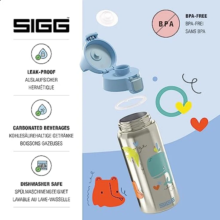 SIGG - Isolierte Trinkflasche Kinder - Shield Therm Kids - Für kohlensäurehaltige Getränke geeignet - Auslaufsicher - Spülmaschinenfest - BPA-frei - 90% recycelter Edelstahl - 0,5L – Bild 3