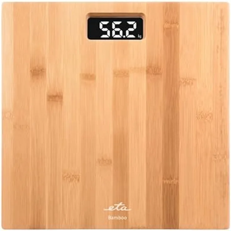 ETA Personenwaage Digital Bamboo mit Standfläche aus Bambus - LCD-Display, Rutschfeste Füße