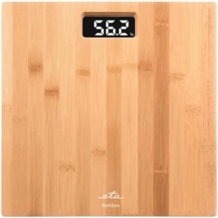 ETA Personenwaage Digital Bamboo mit Standfläche aus Bambus - LCD-Display, Rutschfeste Füße – Bild 1