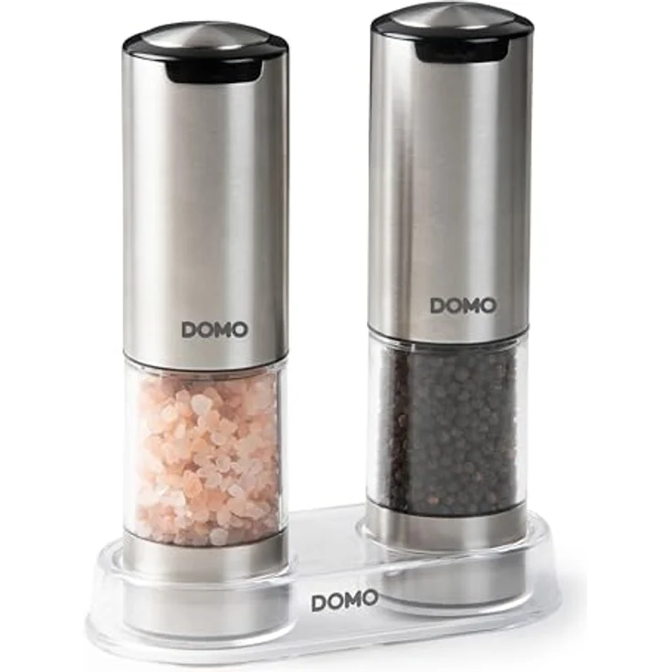 DOMO DO3102 Pfeffer- und Salzstreuer Edelstahl, LED-Beleuchtung, wiederaufladbar, 95 ml mit Keramikmahlwerk – Bild 1