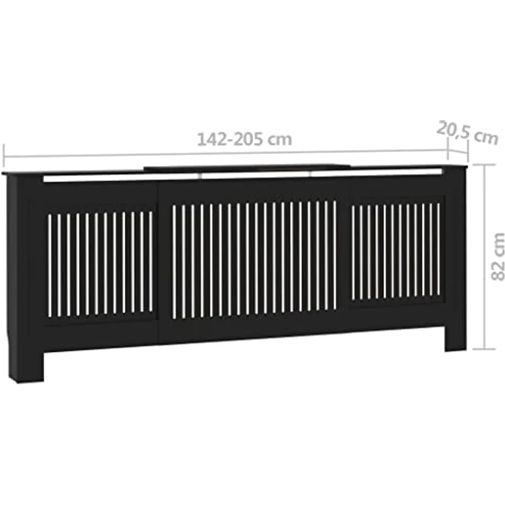 vidaXL Tarik Heizkörperverkleidung, Schwarz, einstellbare Länge 142-205 cm, modernes Lattenrost-Design aus robustem MDF – Bild 3