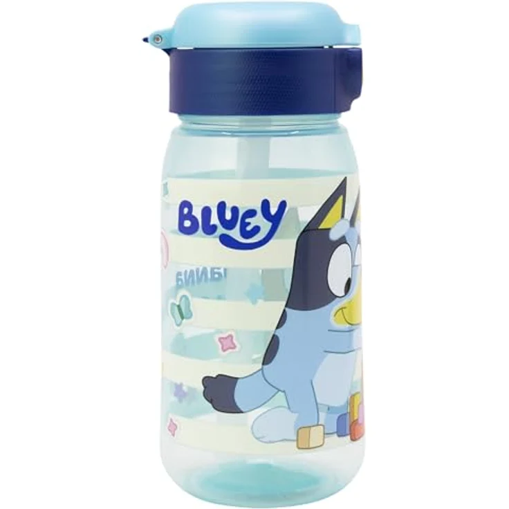 Storline Bluey Trinkflasche, 510ml Wasserflasche mit Trinkhalm und sicherem Druckverschluss, bunt – Bild 3