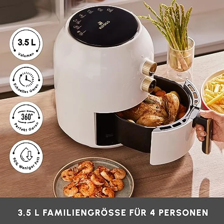 Karaca Multifry Heißluftfriteuse, Air fryer, einfache Reiningung, Energiesparend, gesund frittieren, 3,5 Liter, 1350 Watt – Bild 5