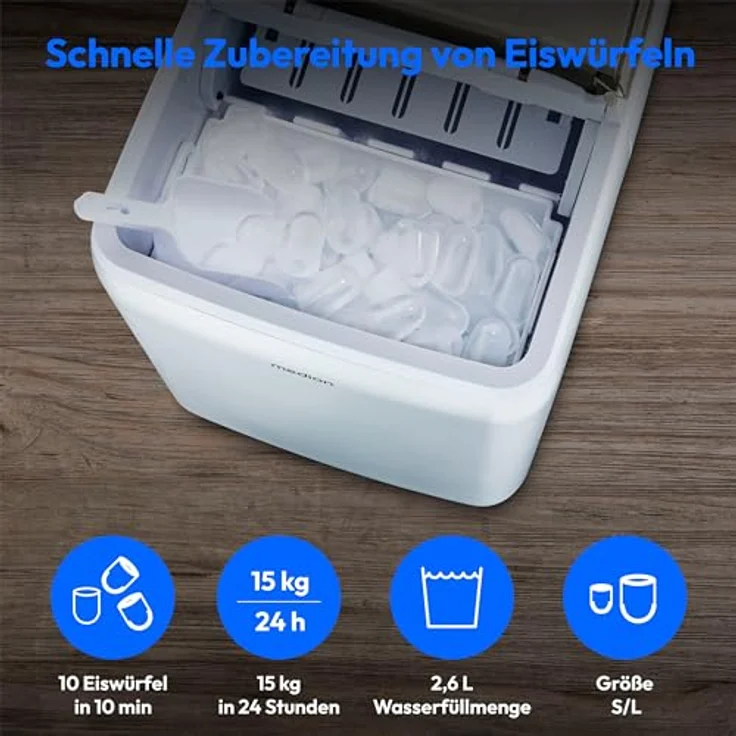 MEDION Eiswürfelmaschine MD11950 (kristallklare Eiswürfel, 2 Eiswürfelgrößen, 2,6 Liter Wassertank, selbstreinigend) – Bild 3