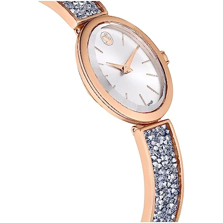 Swarovski Crystal Rock Oval Damenuhr, roségoldfarbene Uhr mit Zifferblatt in Greige, Swarovski Kristallen und verstellbarem Metallarmband – Bild 5