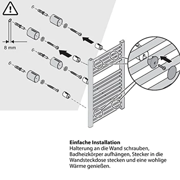 Bosch Thermotechnik elektrischer Badheizkörper Heat Radiator 4500, Maße 1703x500 mm, 900 Watt, mit Handtuchhalterung und integriertem Temperaturregler, weiß – Bild 4