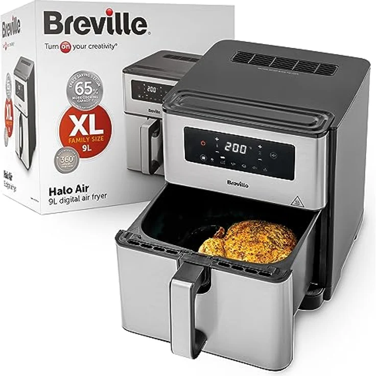 Breville Halo Heißluftfritteuse | Digitale 9-Liter-Heißluftfritteuse | 1700 W Leistung für schnellere Ergebnisse | 50 % Energieeffizienter | 65 % mehr Platz zum Kochen [VDF131X] | EU-Stecker – Bild 1
