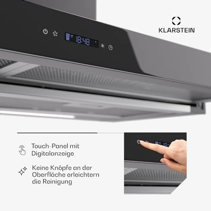 Klarstein Dunstabzugshaube 90cm, Abluft-Dunstabzugshaube mit spülmaschinenfestem Aluminium-Filter, 640m³/h Luftstrom, LED-Beleuchtung & Touch-Bedienfeld – Bild 5