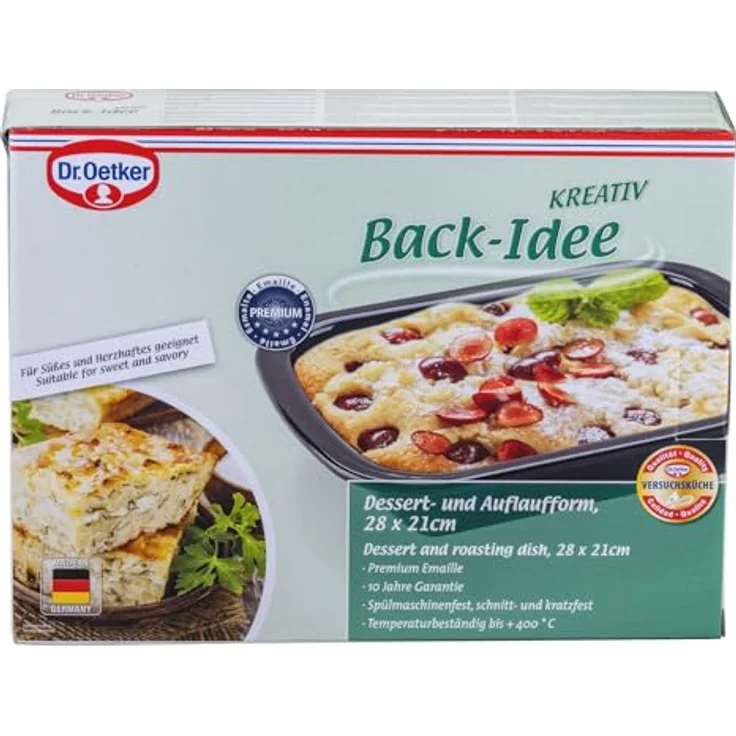 Dr. Oetker Back-Idee Kreativ Dessert- und Auflaufform aus Emaille, 28,5 x 21 x 6,5 cm, hitzebeständig bis 400°C, induktionsgeeignet, Schwarz – Bild 4