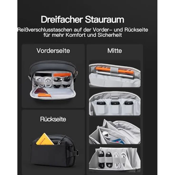 Inateck Umhängetasche Electronik-Organizer, wasserdichte Zubehörtasche mit 12 Fächern, tragbar – Bild 2