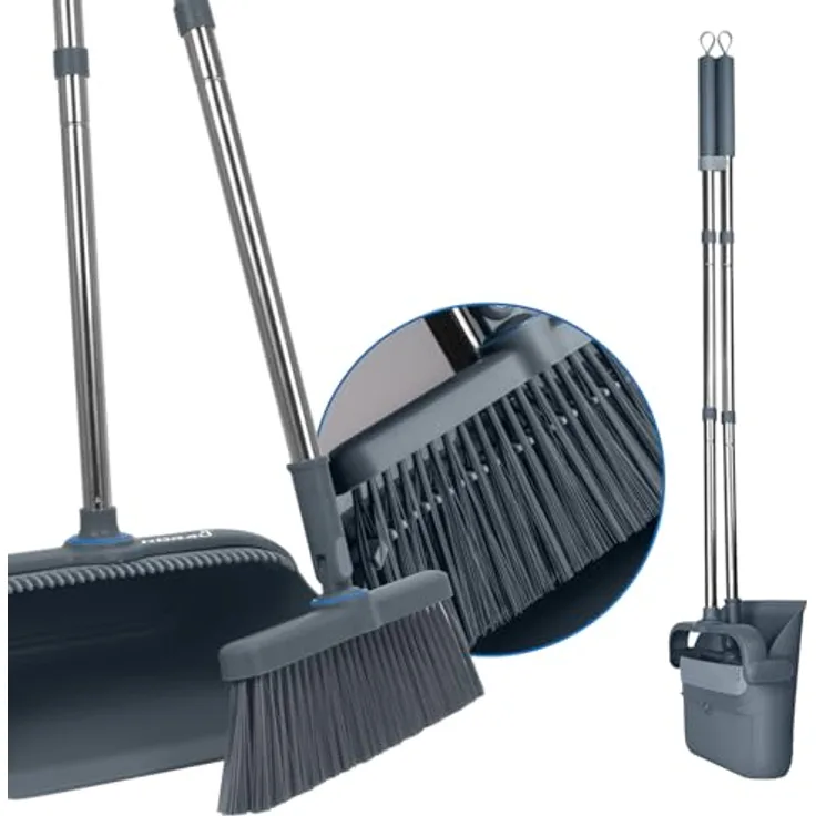 kör4u Besen-Set mit langem Stiel und Kehrschaufel, 180 Grad drehbarer Besenkopf, ergonomisch und platzsparend für Tierhaare und Hartböden