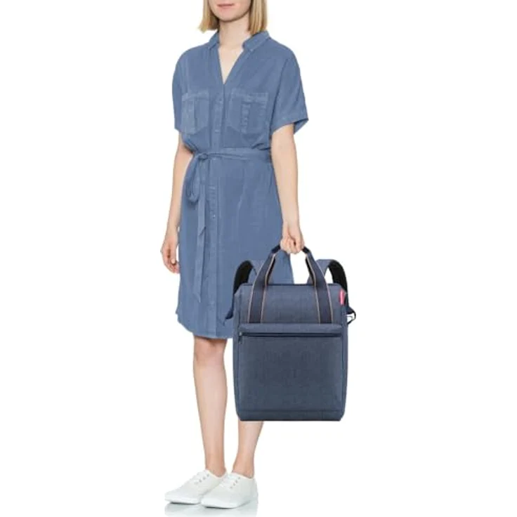 reisenthel allrounder R large Groß Rucksack und Tragetasche in einem Mit Stecklasche für Reisetrolleys, Farbe:herringbone dark blue – Bild 5