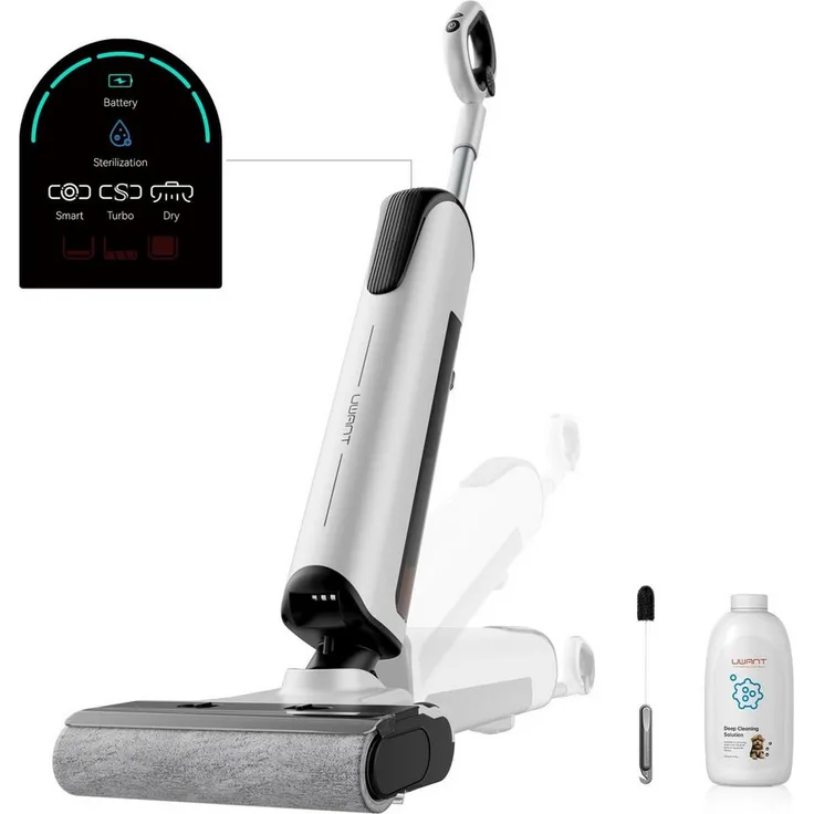 UWANT Akku-Hand-und Stielstaubsauger D100 All-in-One-nass trockensauger, Intelligente Fleckenerkennung, 180° Liege-Design, Randreinigung 2mm, Push-in Basisstation, weiß