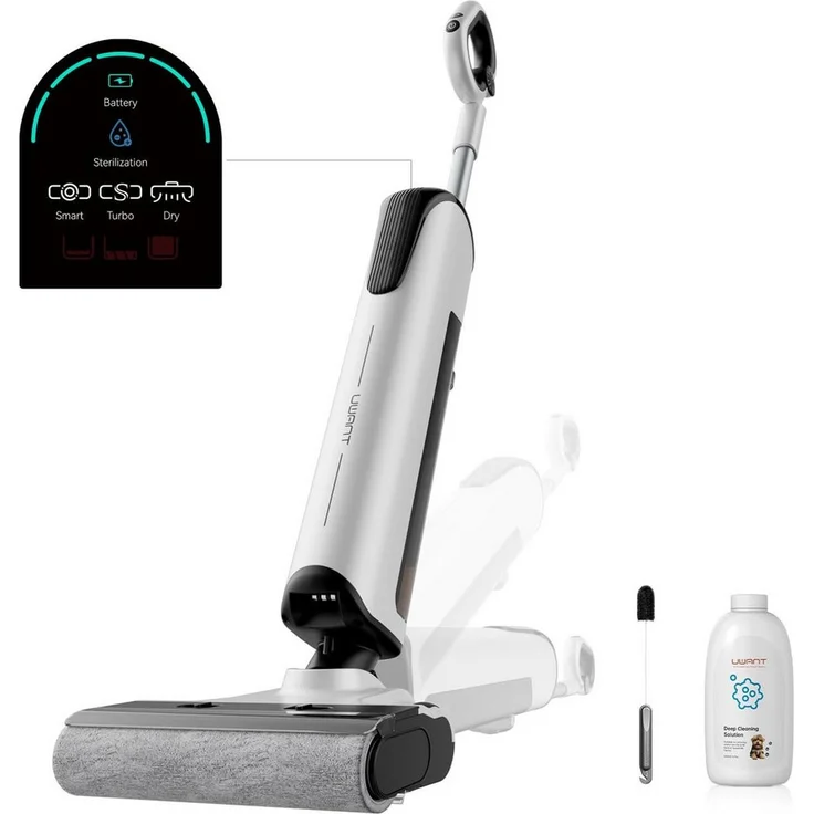 UWANT Akku-Hand-und Stielstaubsauger D100 All-in-One-nass trockensauger, Intelligente Fleckenerkennung, 180° Liege-Design, Randreinigung 2mm, Push-in Basisstation, weiß