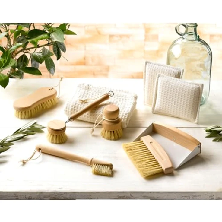 Macosa Home Kehrgarnitur, Tischbesen und Schaufel Set in Braun Weiß, 2-tlg., ideale Größe für Tische und Arbeitsflächen, nachhaltige Sisalbürsten – Bild 2
